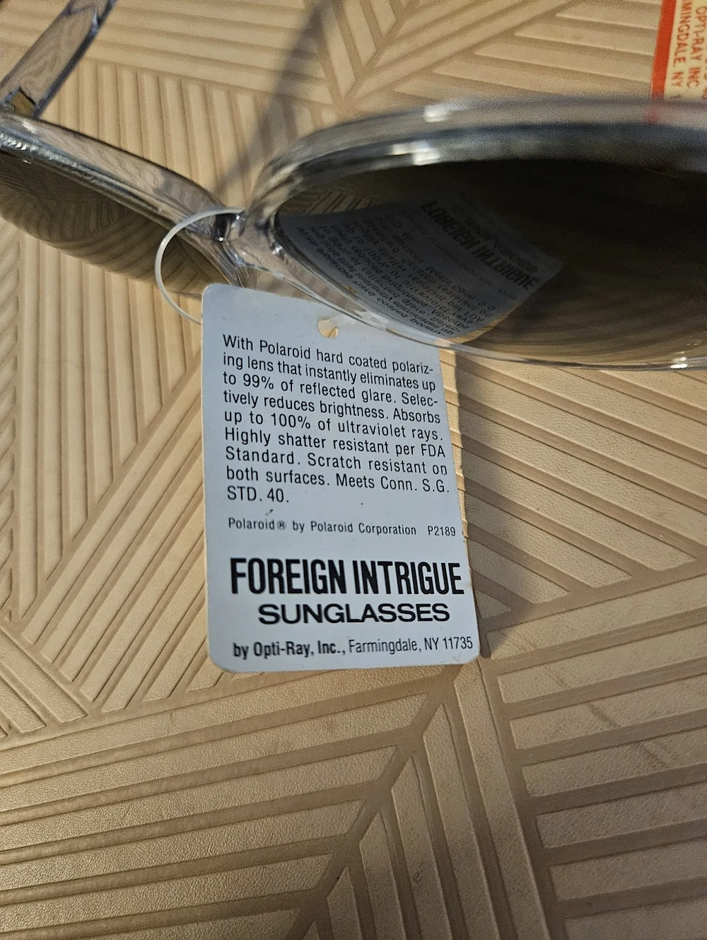 Vintage Polaroid Foreign Intrigue Sunglasses Opti-Ray Clear Frame Deadstock New